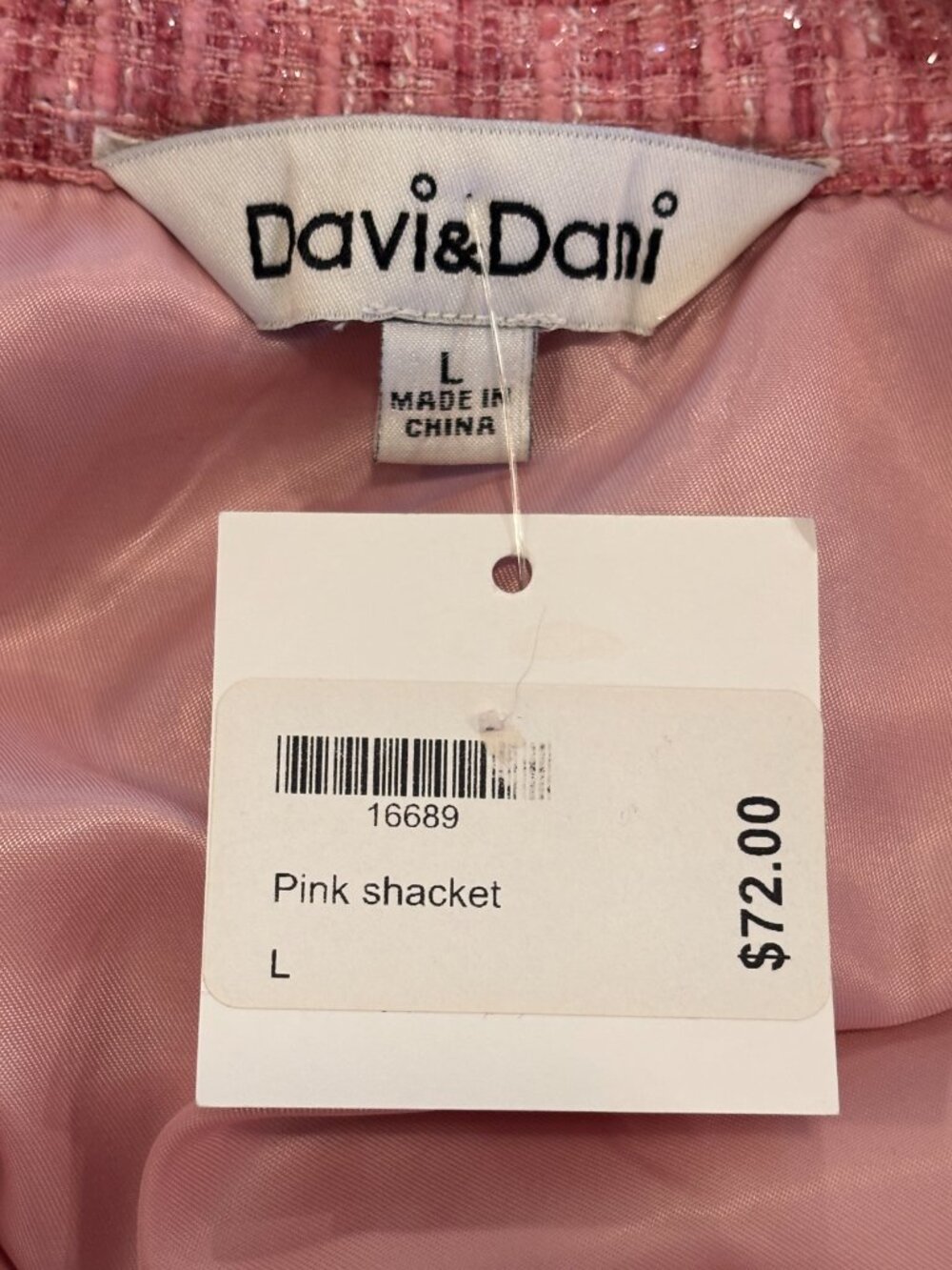 Davi&Dani Pink Tweed Shacket Large NWT - Picture 5 of 7